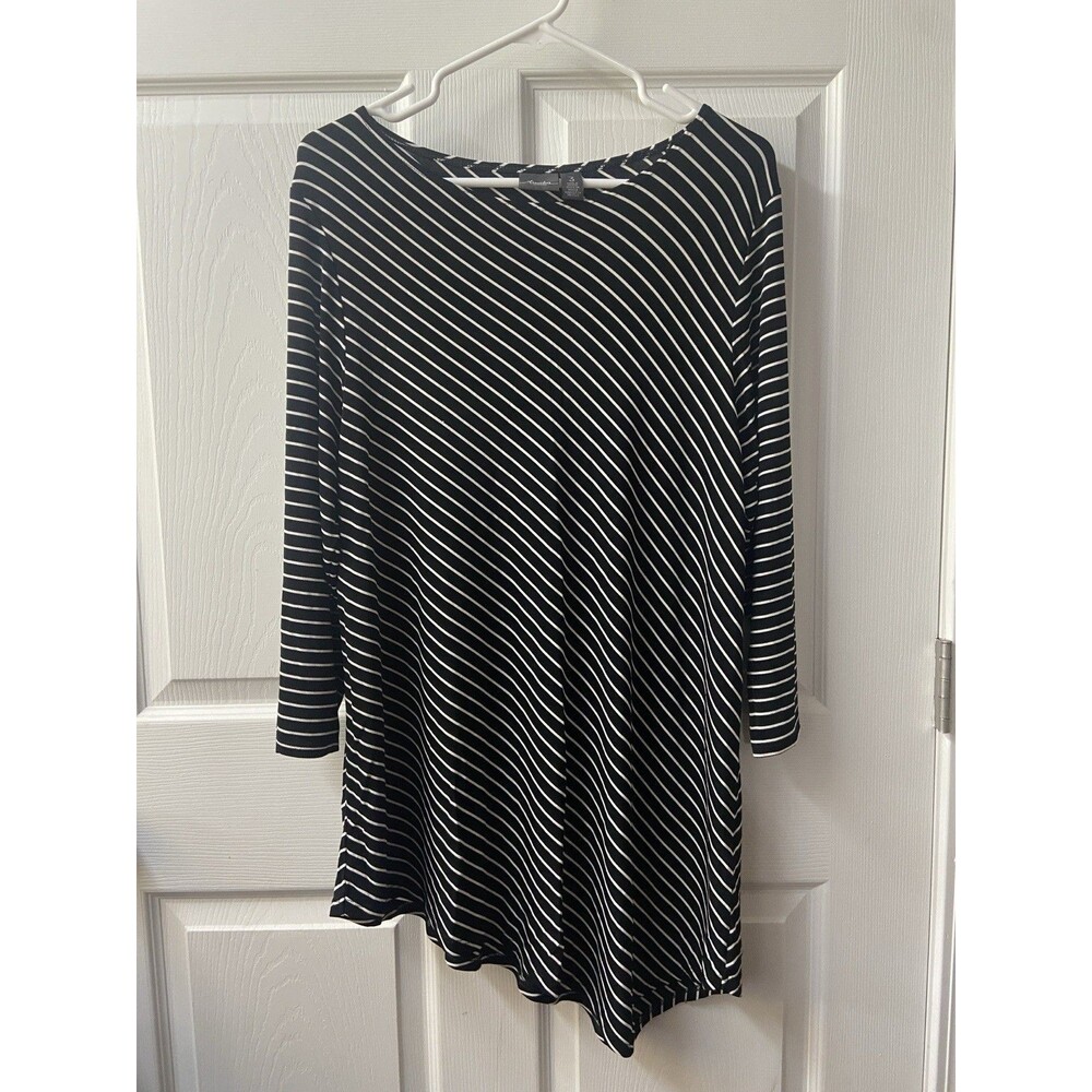 Travelers by Chicos 3 Striped Knit Slinky Tunic Top Asemetric Hem Womens XL